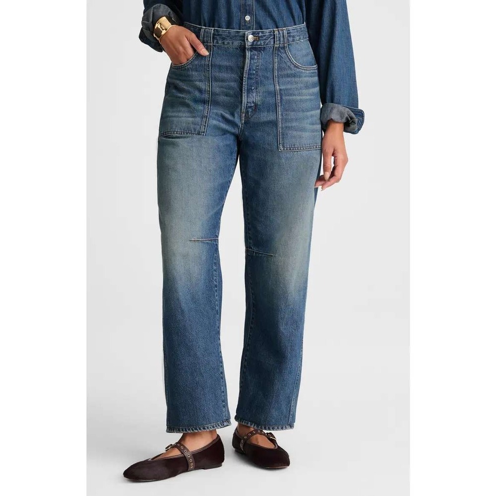 NWT Madewell Curvy Darted Barrel Leg Jeans Women Size 31 Blue Button Fly